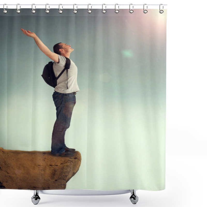 Personality  Joyous Man Arms Aloft Giving Praise Shower Curtains