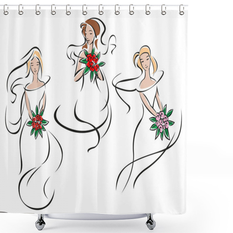 Personality  Brides Or Bridesmaids In Classic Wedding Outfits Shower Curtains