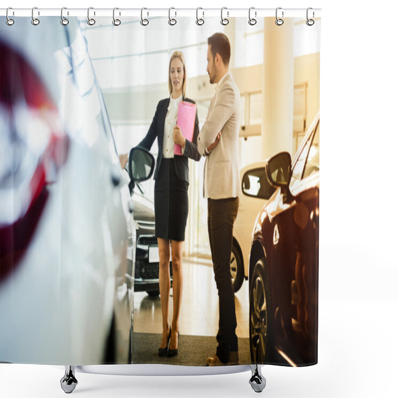 Personality  Car Salesperson Assisting Customer Shower Curtains