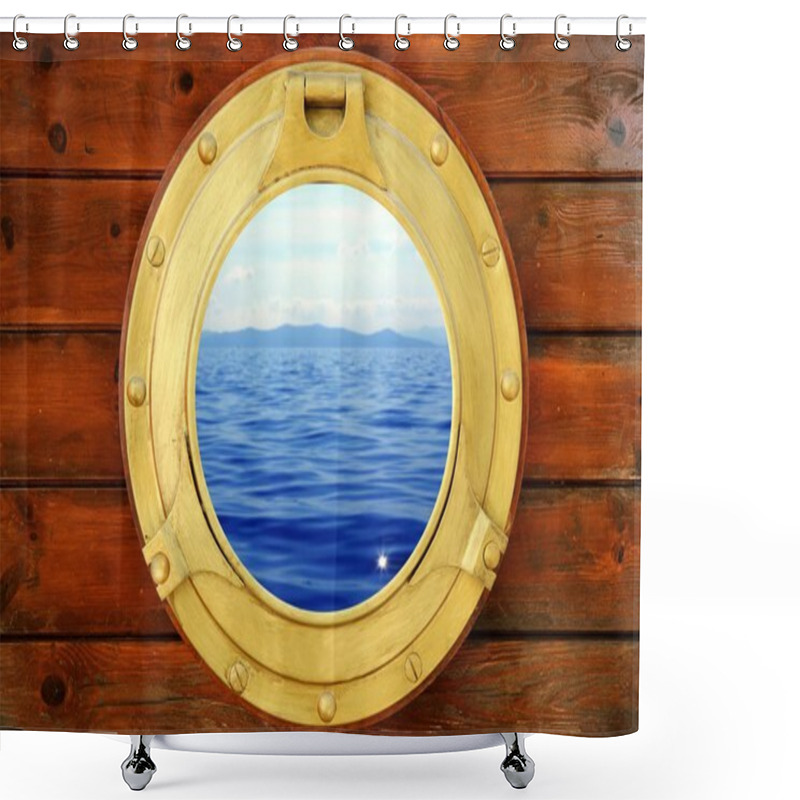 Personality  Boat Closed Porthole With Vacation Seascape View Shower Curtains