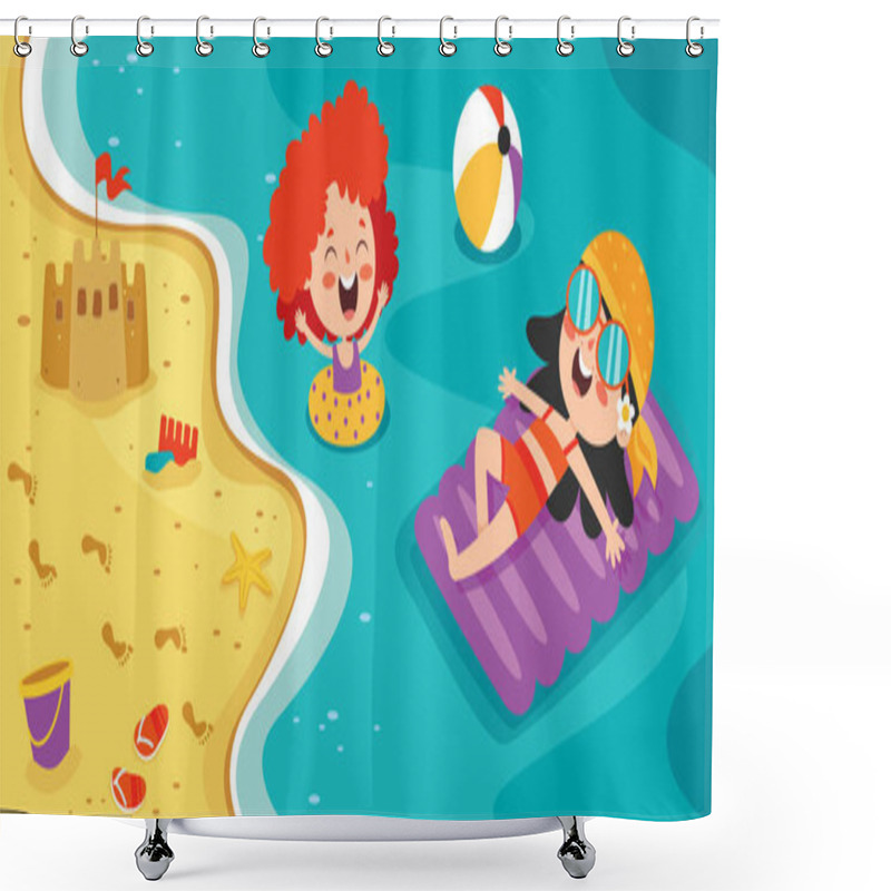 Personality  Flat Summer Banner With Cartoon Character Shower Curtains