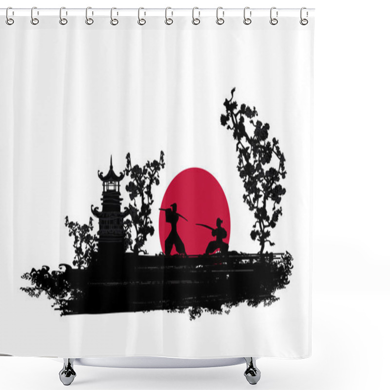 Personality  Japanese Samurai Fighter Silhouette Shower Curtains