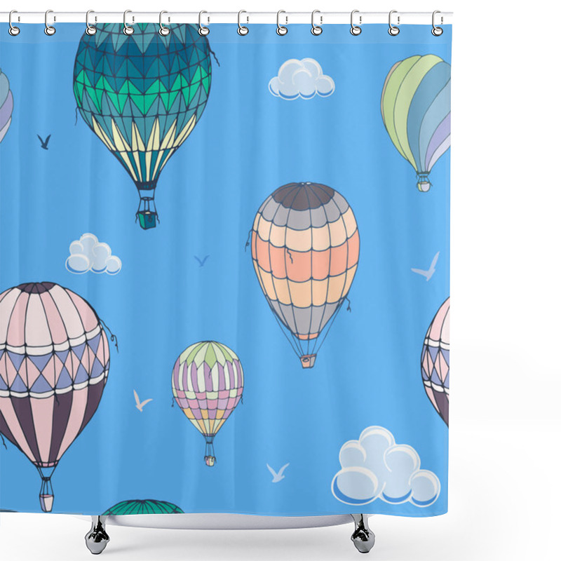 Personality  Balloons Seamless Vector Pattern On Blue Background.  Shower Curtains