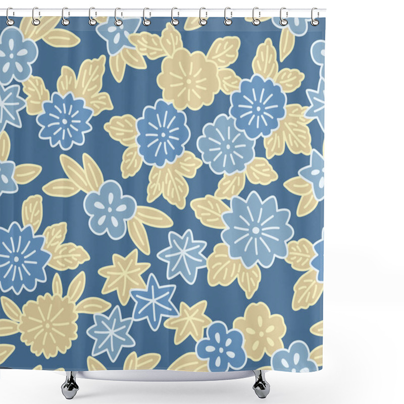 Personality  Japanese Pretty Flower Leaf Vector Seamless Pattern Shower Curtains