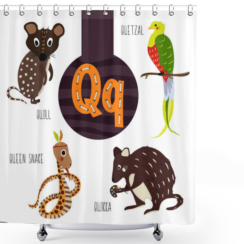 Personality  Fun Animal Letters Of The Alphabet For The Development And Learning Of Preschool Children. Set Of Cute Forest, Domestic And Marine Animals With The Letter Q. Vector Shower Curtains