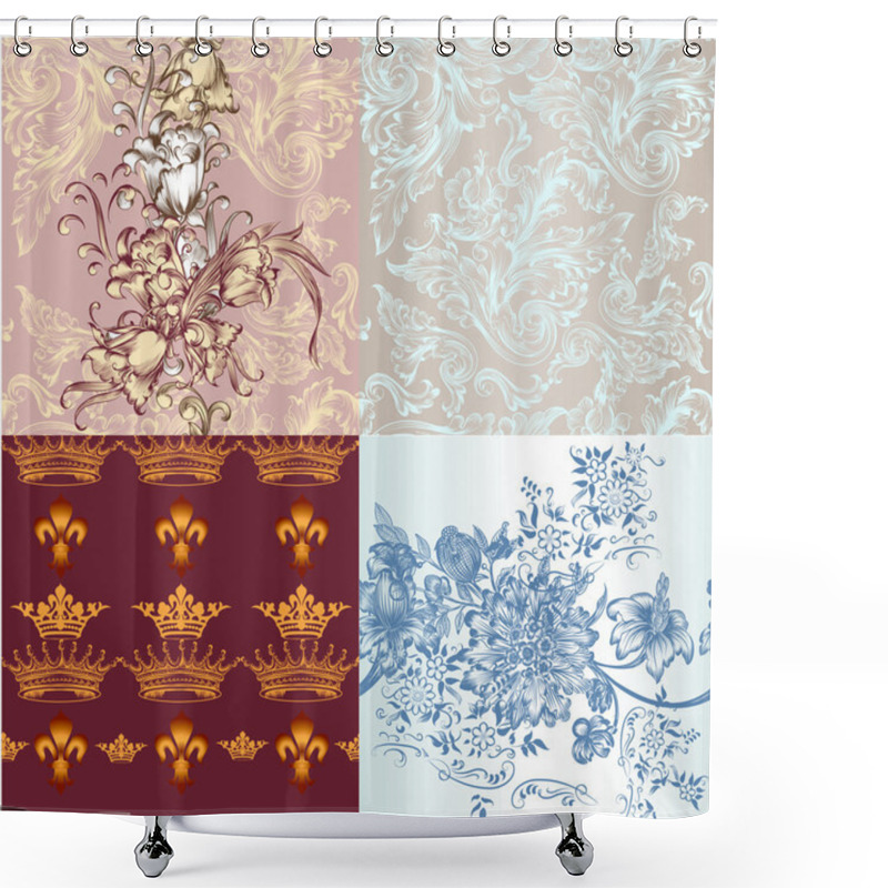 Personality  Set Of Vector Seamless Wallpaper Patterns For Design Shower Curtains