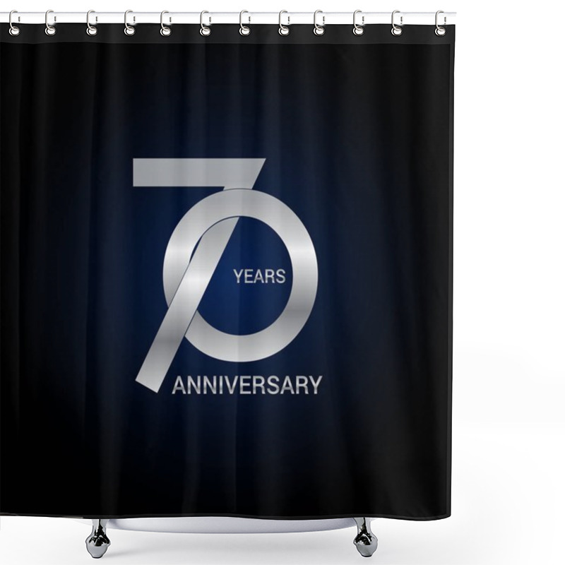 Personality  70 Years Anniversary Silver Simple Logo Design. Vector Illustration On Dark Background Shower Curtains