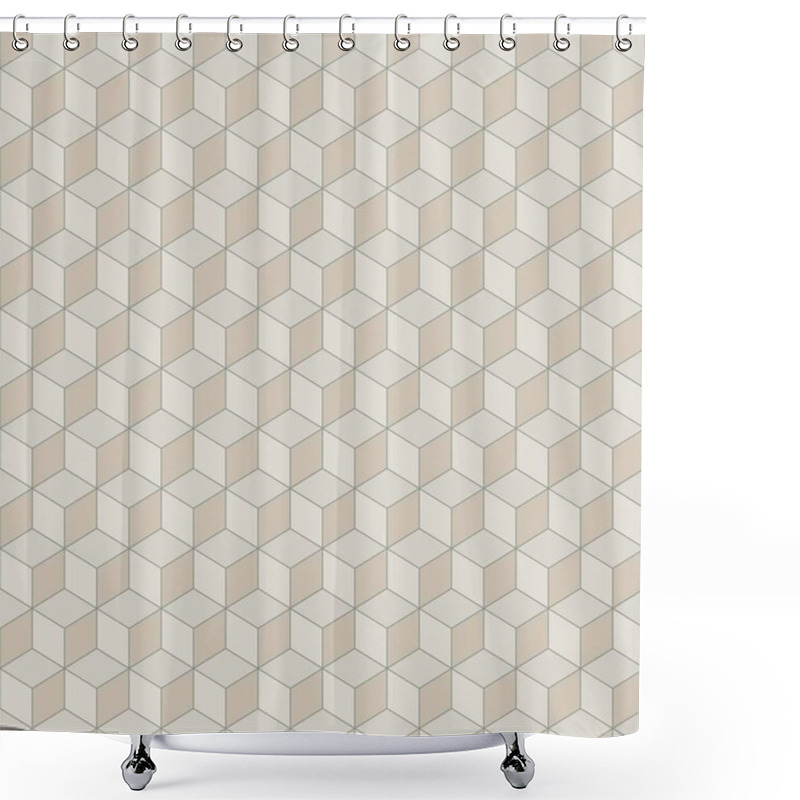 Personality  Japandi Linear Seamless Pattern With Geometric Cube Shapes In Neutral Beige And Cream Colors Perfect For Wallpaper Textile Fabric And Digital Use Vector Design.A Japandi-inspired Seamless Pattern Shower Curtains