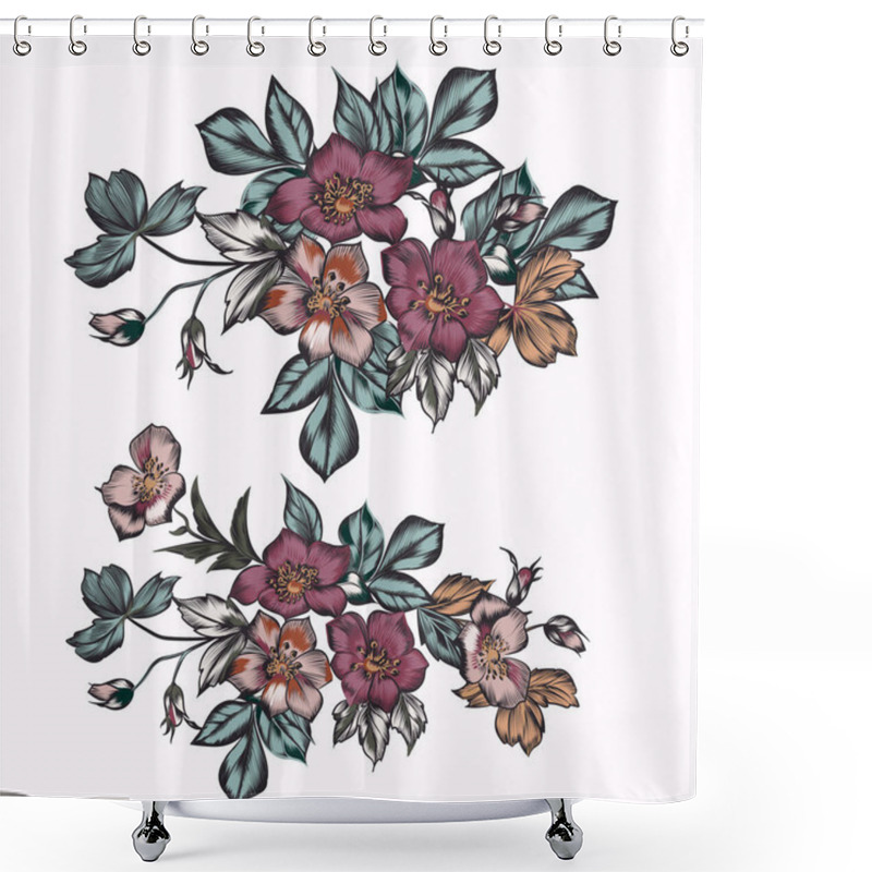 Personality  Collection Of Vector Flowers In Beautiful Antique Style For Design Shower Curtains