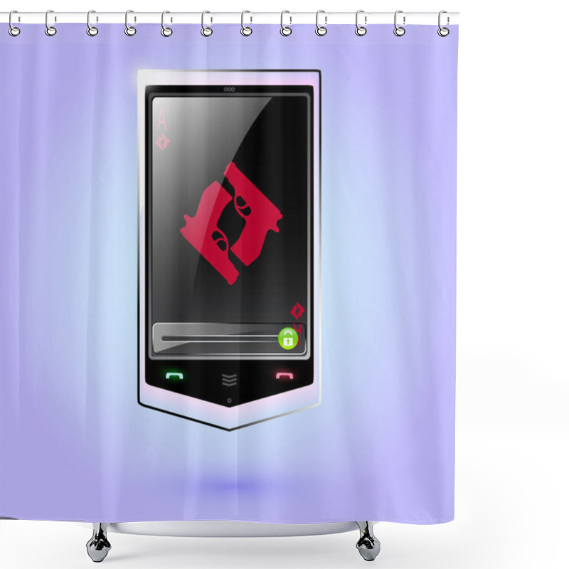 Personality  Black Touch Phone With Guns On Screen. Vector Illustration. Shower Curtains