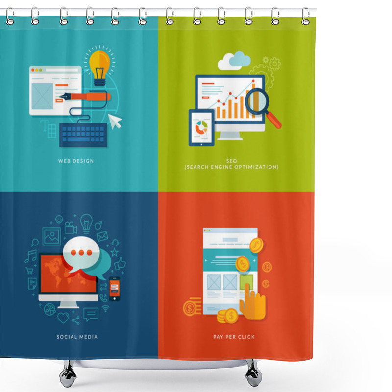 Personality  Flat Design Concept Icons For Web And Mobile Services And Apps Shower Curtains