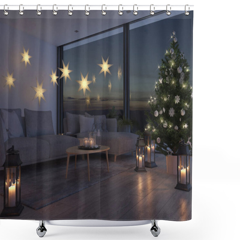 Personality  3d Rendering. Home With Christmastree In Modern Apartment. 2. Advent. Shower Curtains