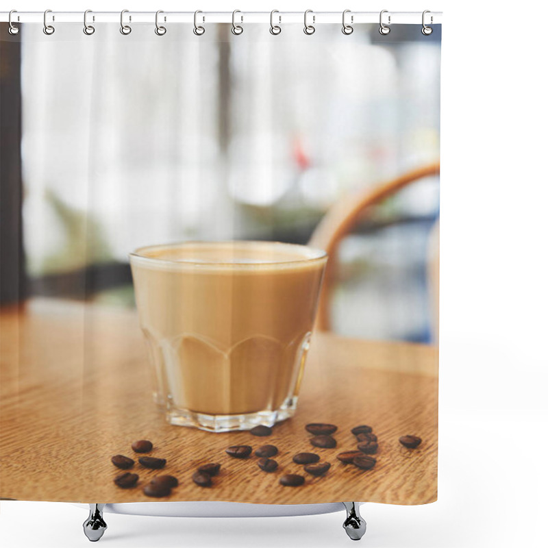 Personality  Hot Flat White Coffee With Beans On Table Shower Curtains