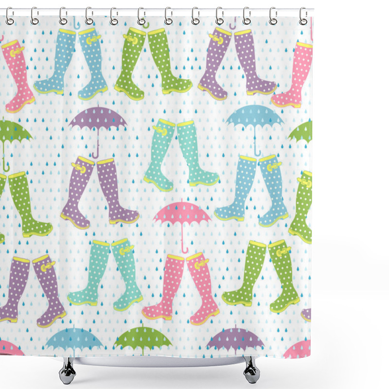 Personality  Seamless Pattern With Rubber Boots And Umbrellas Shower Curtains