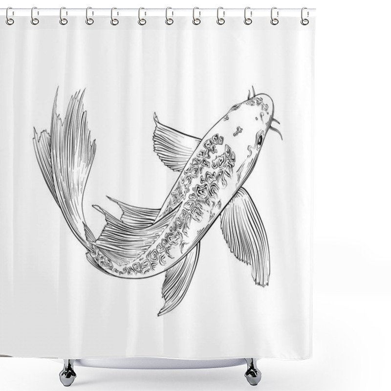 Personality  Vector Engraved Style Illustration For Posters, Decoration And Print. Hand Drawn Sketch Of Japanese Carp Fish Isolated On White Background. Detailed Vintage Etching Drawing. Shower Curtains