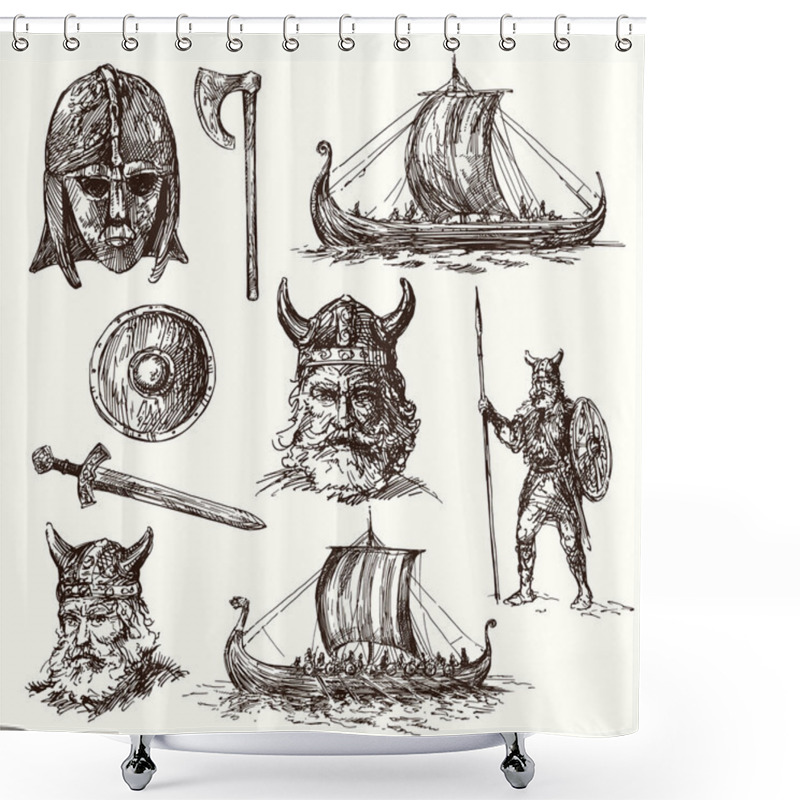 Personality  Vikings - Hand Drawn Set Shower Curtains