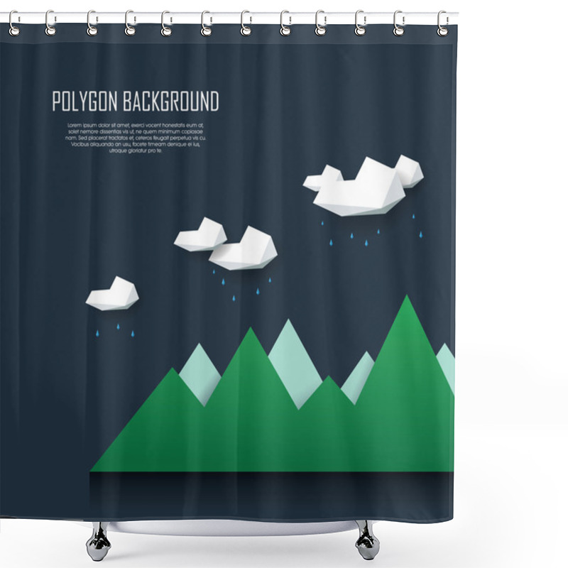 Personality  Low Poly Mountain Landscape. 3d Polygonal Nature Scene With Clouds And Rain. Symbol Of Outdoor Adventure Shower Curtains