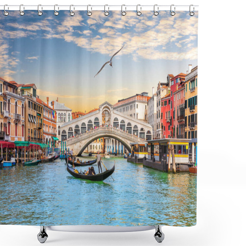 Personality  Seagull Flies By The Rialto Bridge, A Popular Landmark Of Venice, Italy Shower Curtains