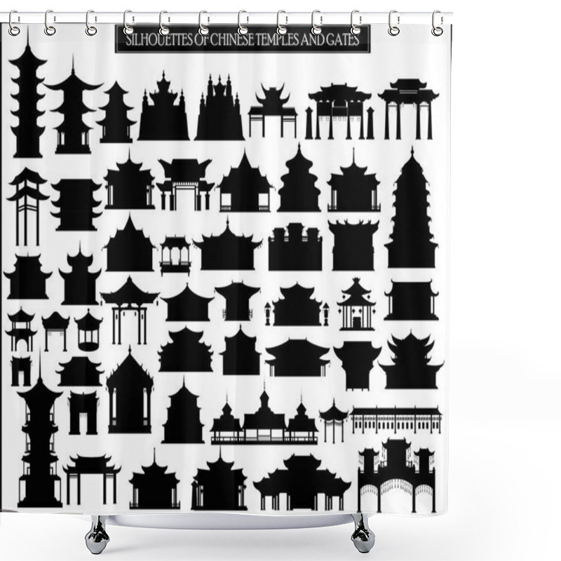 Personality  Set Of Vector Silhouettes Of Chinese Temples, Gates And Traditional Buildings. Shower Curtains