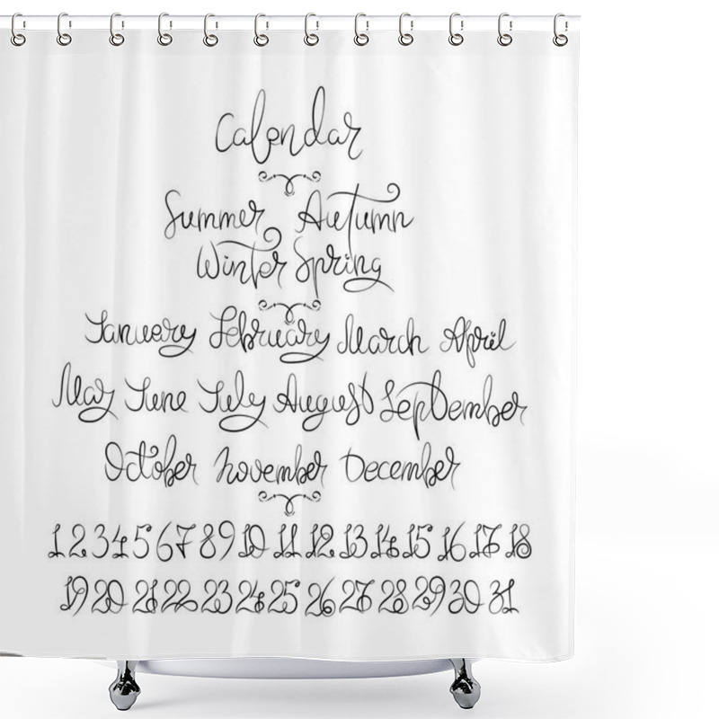 Personality  Calendar Collection Of Months And Numbers For All Year, Week, Seasons. Ink Modern Brush Calligraphy Shower Curtains