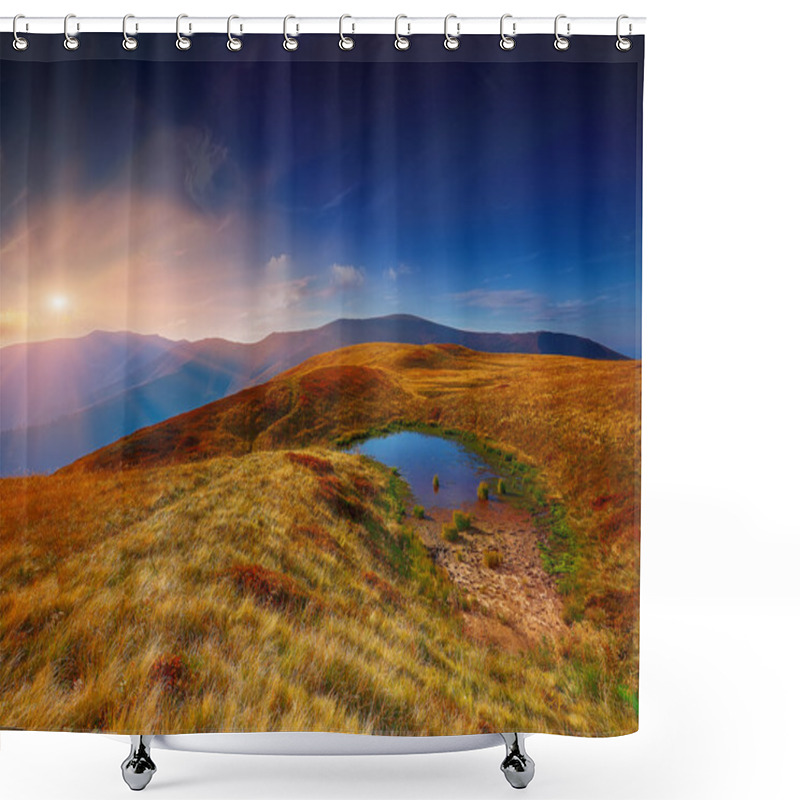 Personality  Mountain Valley During Bright Sunrise. Shower Curtains