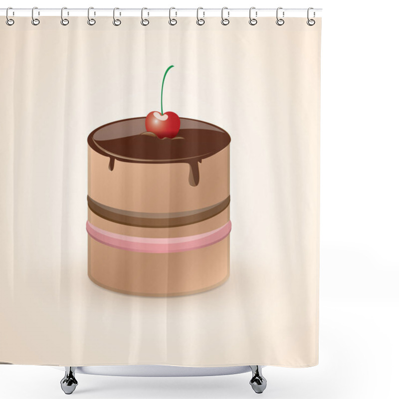 Personality  Chocolate Cake With Cherry. Vector Illustration. Shower Curtains