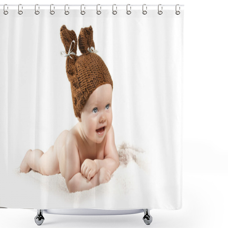 Personality  Newborn In Bear Hat Shower Curtains