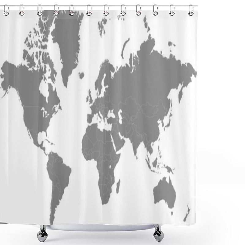 Personality  World Map With Country Gray, World Map, Geographic Map, Country Map, Country Border Line, Asia, Africa, Europe, North America, South America, Australia Oceania Shower Curtains