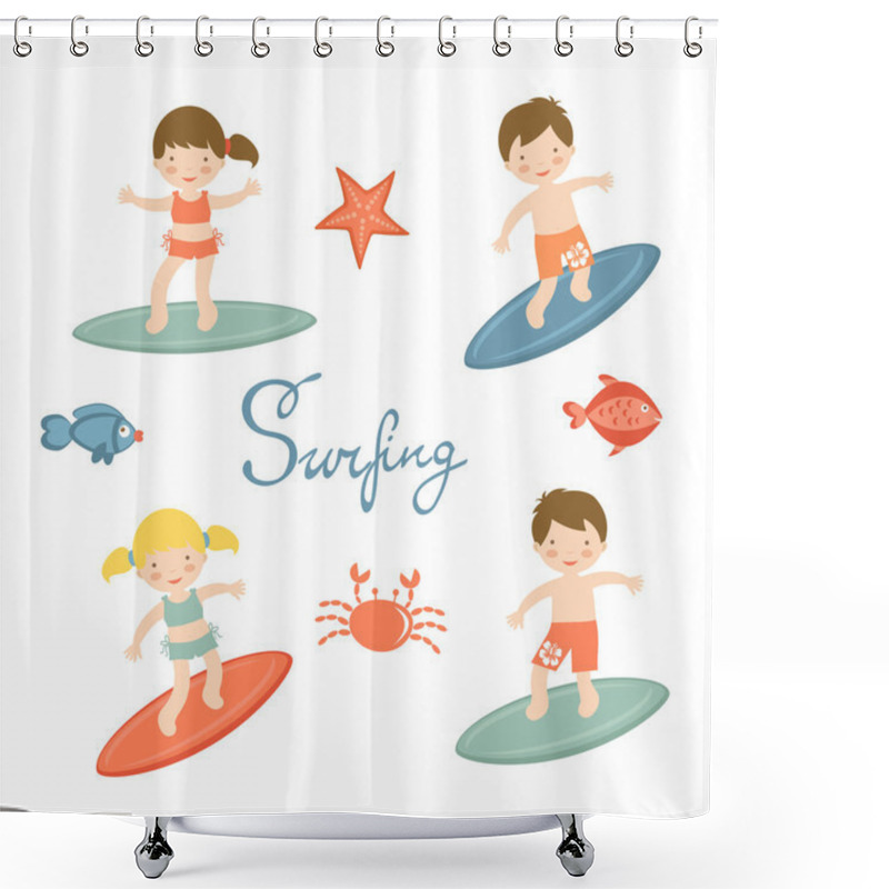 Personality  Cute Collection Of Surfing Kids Shower Curtains