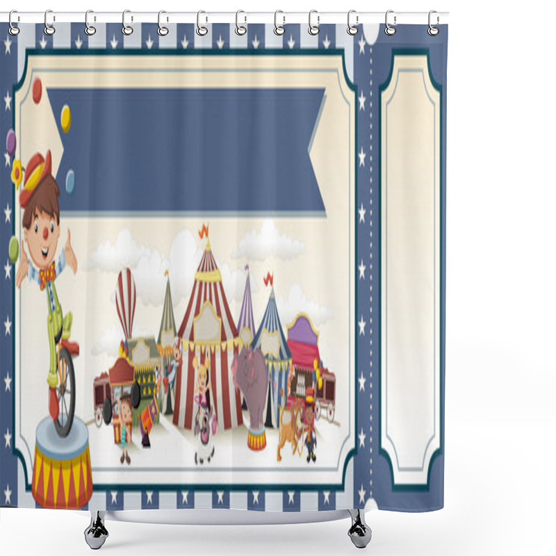 Personality  Ticket With Cartoon Characters In Front Of Retro Circus.  Shower Curtains