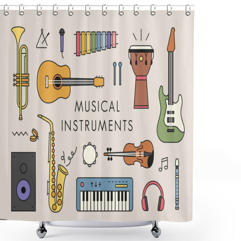 Personality  Various Instrument Configurations. Flat Design Style Minimal Vector Illustration. Shower Curtains