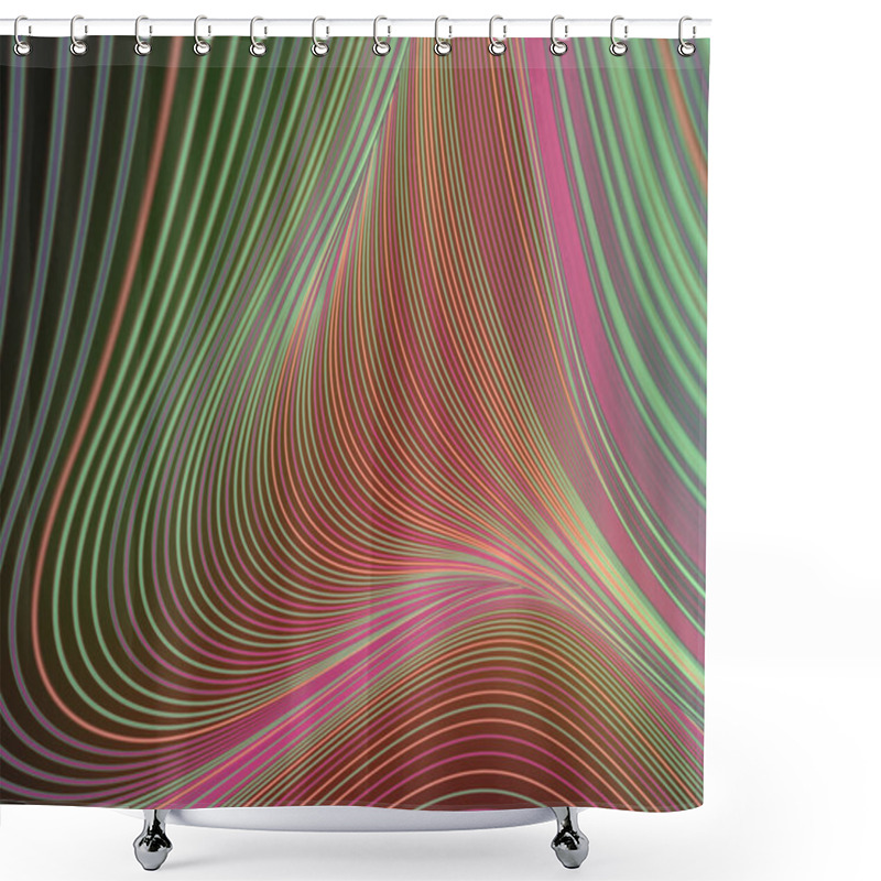 Personality  Computer Generated Wave Band Geometric Pattern. Modern Style Abstraction With Composition Made Of Various Colored Lines. Futuristic Design Cover. Presentation Template. 3d Rendering Shower Curtains