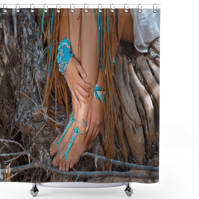 Personality  Close Up Photo Of Hands With Boho Accessories Shower Curtains