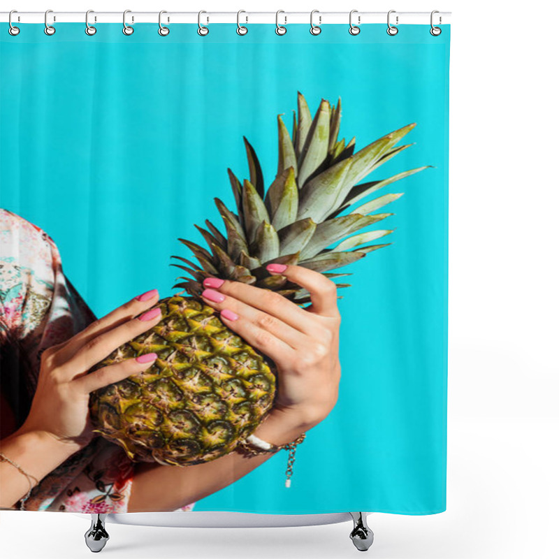 Personality  Hippie Woman Holding Pineapple Shower Curtains