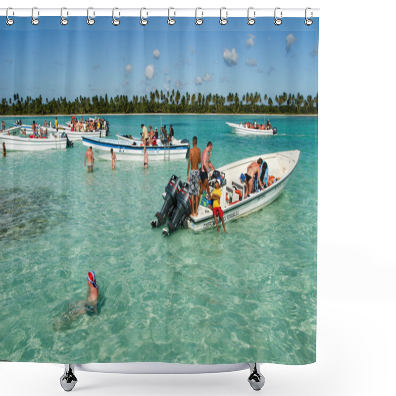 Personality  Tourists Swimming At The Beach Of Saona Island Shower Curtains