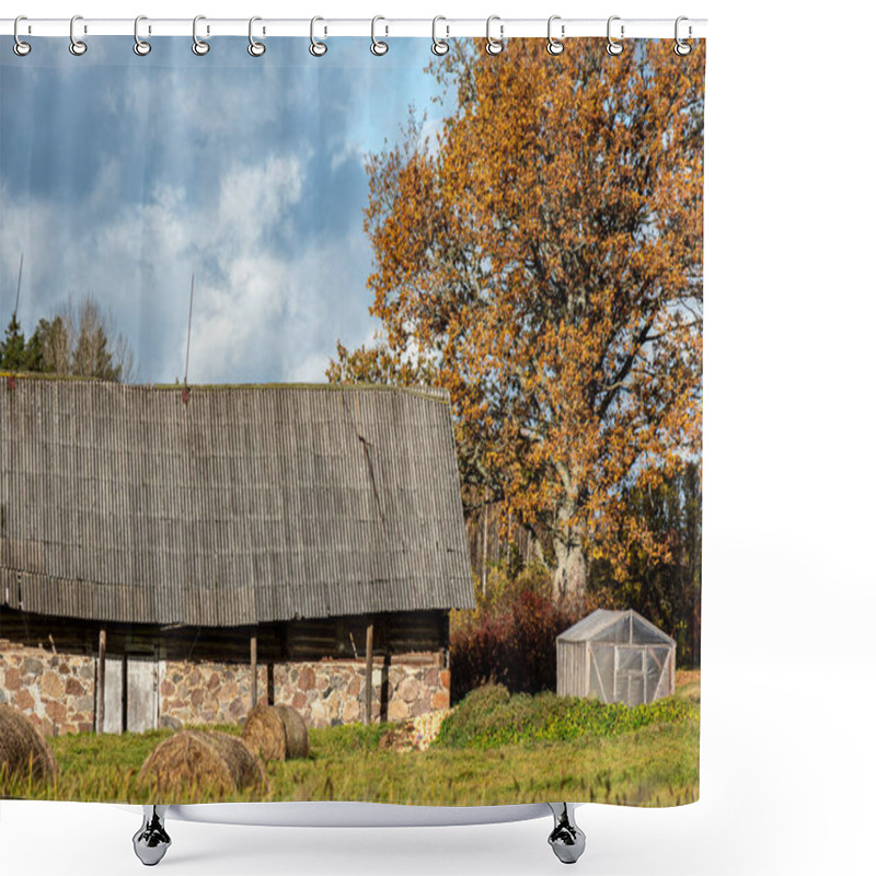 Personality  Beautiful Landscape With An Old Wooden Building, Autumn Day, Sky Full Of Clouds, Autumn Shower Curtains