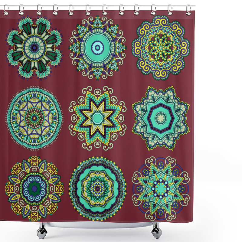 Personality  Circle Lace Ornament, Round Ornamental Geometric Doily Pattern C Shower Curtains