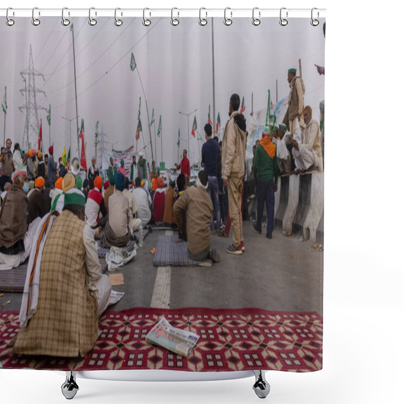 Personality  NEW DELHI, INDIA - DECEMBER 2020 : Thousands Of Farmers From Various States March Towards The India Capital To Protest Against New Agricultural Laws They Say Will Severely Hurt Their Incomes, Loss Of Land According To Farmers Union. Shower Curtains