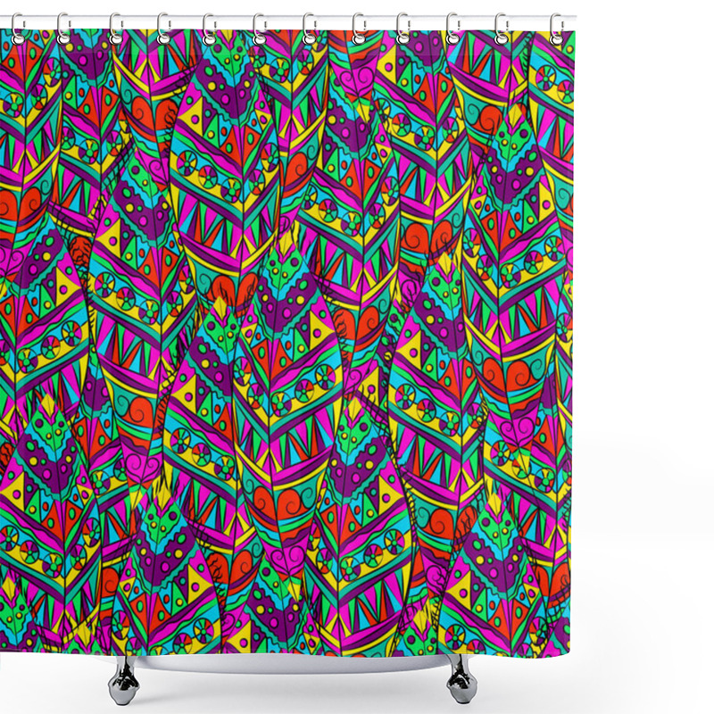 Personality  Moroccan Pattern. Hand Drawn Vector Seamless Pattern With Painted Feathers. Shower Curtains