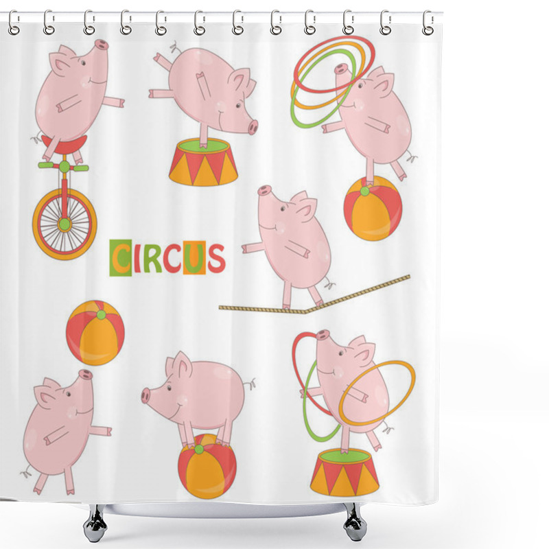 Personality  Set Of Cute Circus Little Pig Shower Curtains