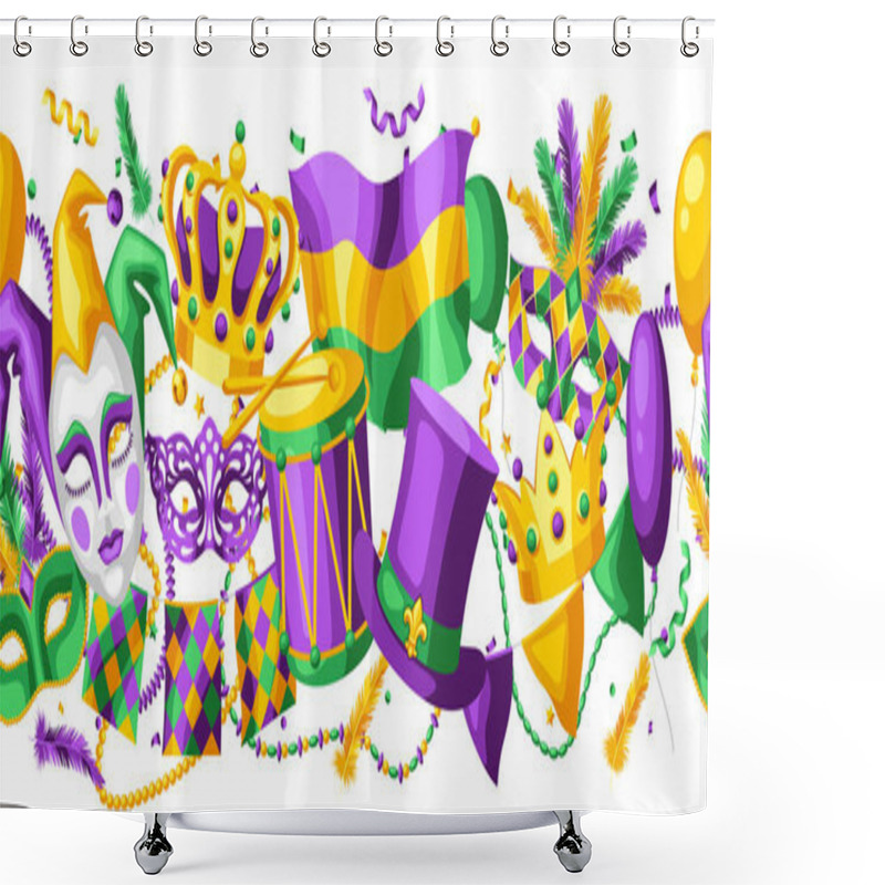 Personality  Mardi Gras Party Seamless Pattern. Carnival Background For Traditional Holiday Or Festival. Shower Curtains