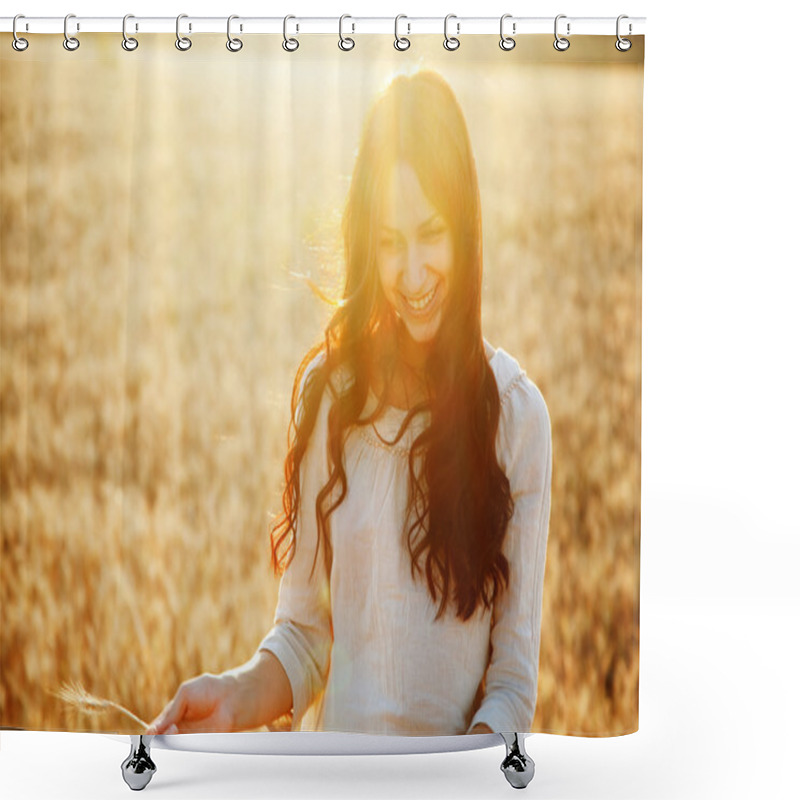 Personality  Beautiful Lady In Wheat Field Shower Curtains