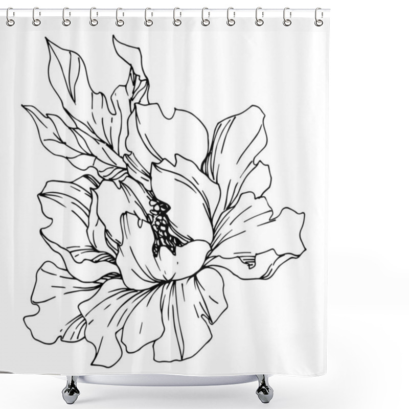 Personality  Vector Peony Floral Botanical Flowers. Black And White Engraved  Shower Curtains