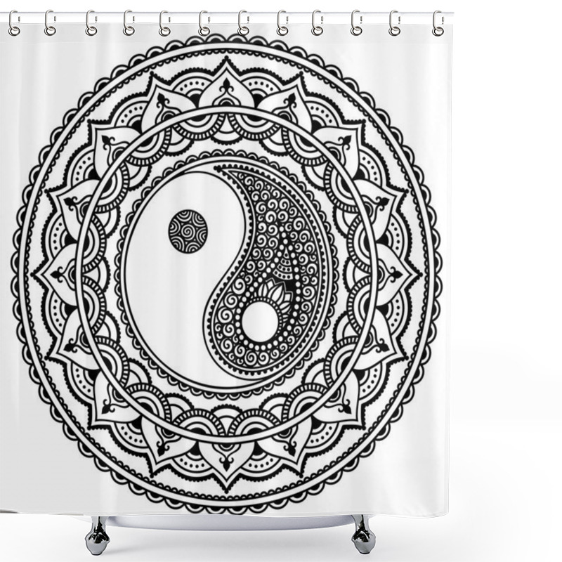 Personality  Vector Henna Tatoo Mandala. Yin-yang Decorative Symbol. Mehndi Style. Shower Curtains