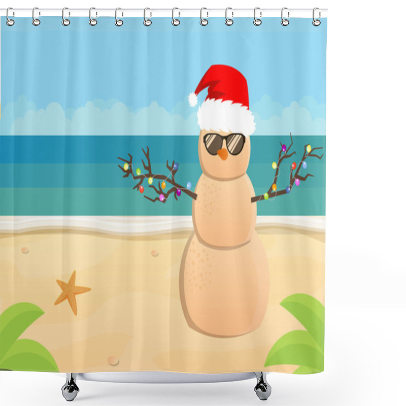 Personality  Snowman Santa Claus On A Sandy Tropical Beach Shower Curtains