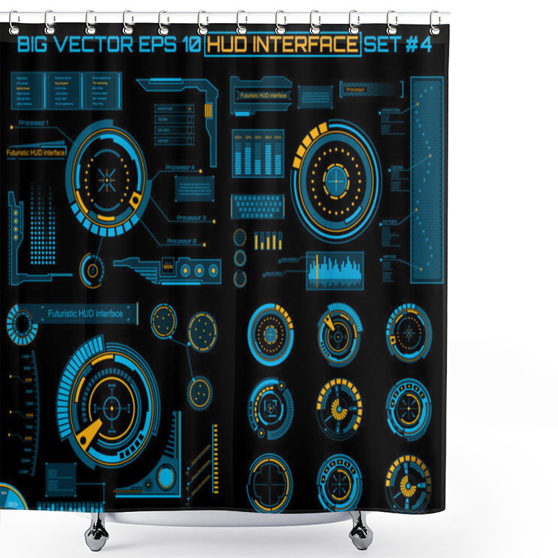 Personality  Abstract Future, Concept Vector Futuristic Blue Virtual Graphic Touch User Interface HUD. For Web, Site, Mobile Applications Isolated On Black Background, Techno, Online Design, Business, Gui, Ui. Shower Curtains