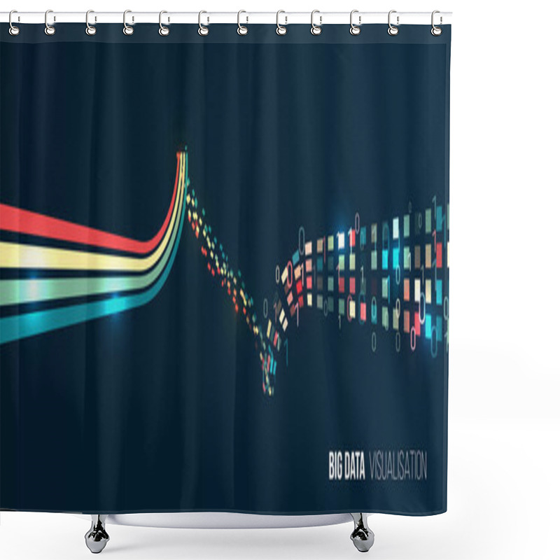 Personality  Information Analytics Concept. Sorting Data. Vector Waves Technology Background. Abstract Stream Information With Lines Array And Binary Code. Filtering Machine Algorithms. Big Data Visualization. Shower Curtains