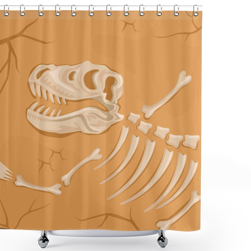 Personality  Fossilized Dinosaur Skeleton Buried In The Ground. Tyrannosaurus Rex. Archaeological Excavation. Paleontology Concept. Ancient Remains Of Prehistoric Reptile. Flat Vector Shower Curtains