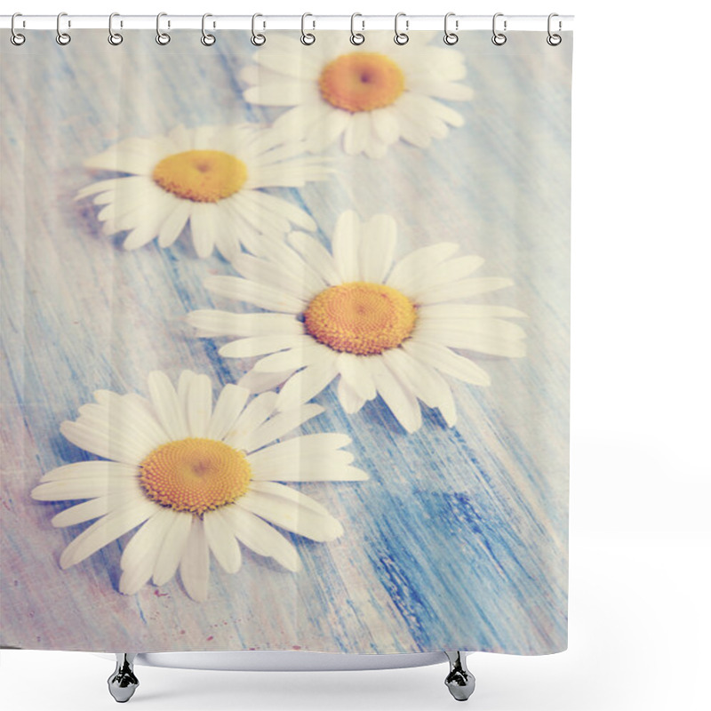 Personality  Daisies On An Blue Board, Tinted Shower Curtains