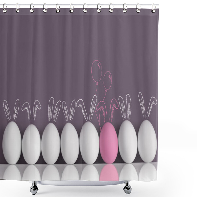 Personality  Pink Bunny Among White Rabbits As Easter Eggs Shower Curtains